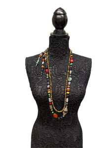 Double Strand Long Multi Gemstone Handmade Necklace